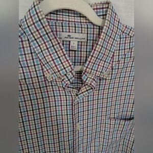 Peter Millar Lawson Performance Tattersall Plaid Soft Lightweight Button Down L